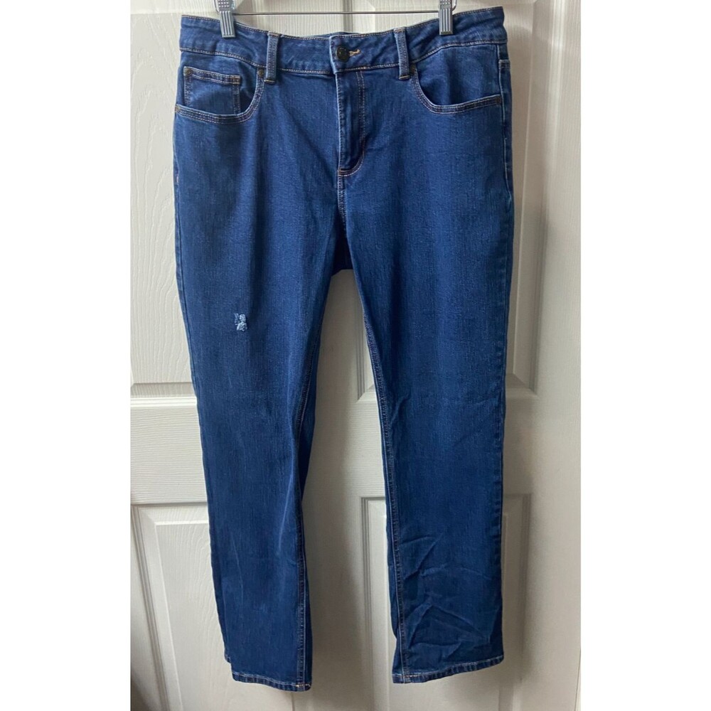 Blue Mountain Jeans Womens 14 Blue Midrise Straight Leg Distressed Denim